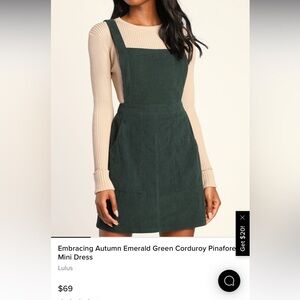 NWT- Lulus dress: emerald Green Corduroy Mini Dress